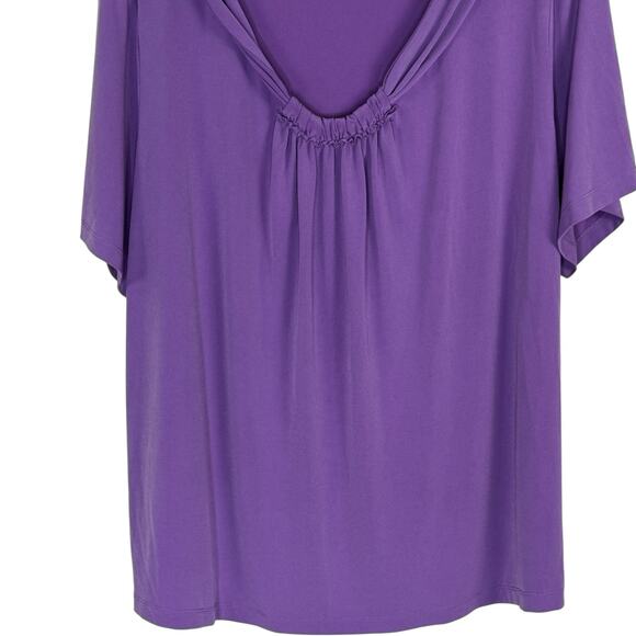 Sag Harbor Woman 3X Purple Stretch Top Ruched Neck Short Sleeve Blouse - Picture 4 of 12